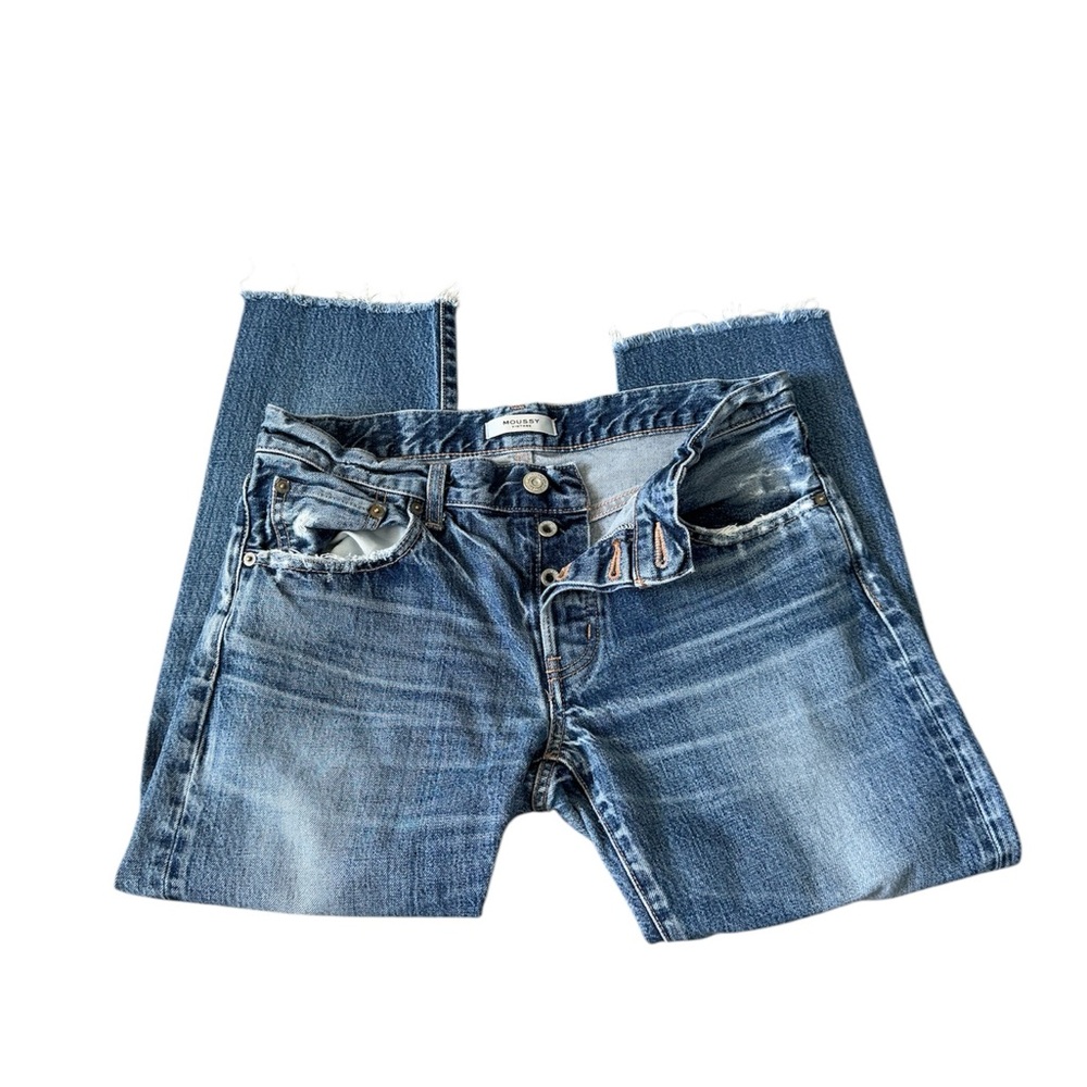 Moussy Vintage button fly distressed ankle crop jeans 32